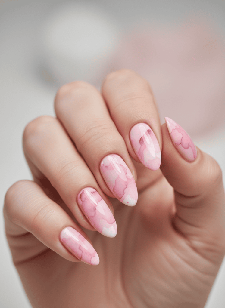 Pastel Pink Watercolor Splash Nails