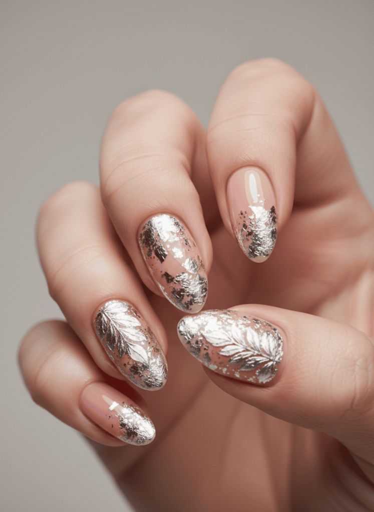 Pink and Silver Foil Accent Nails