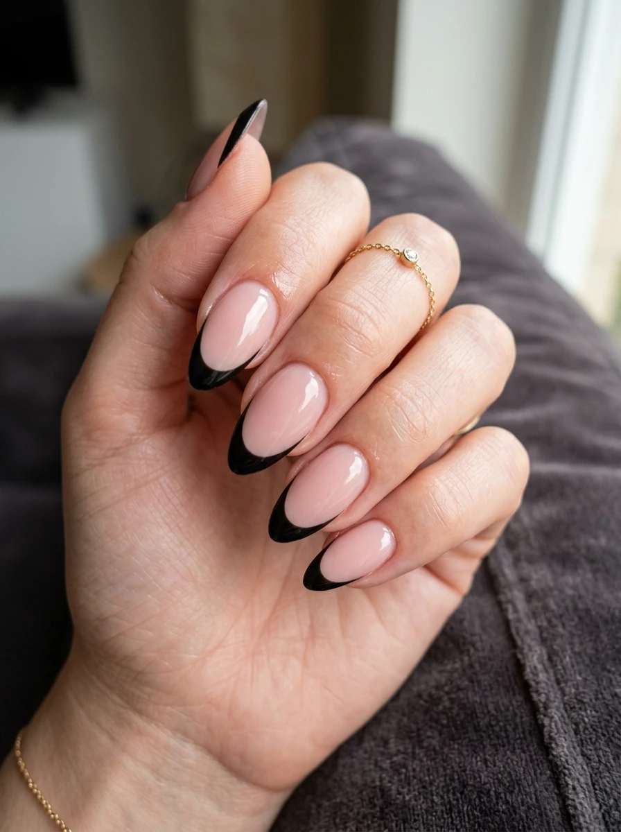 Black French Tip Almond Nails