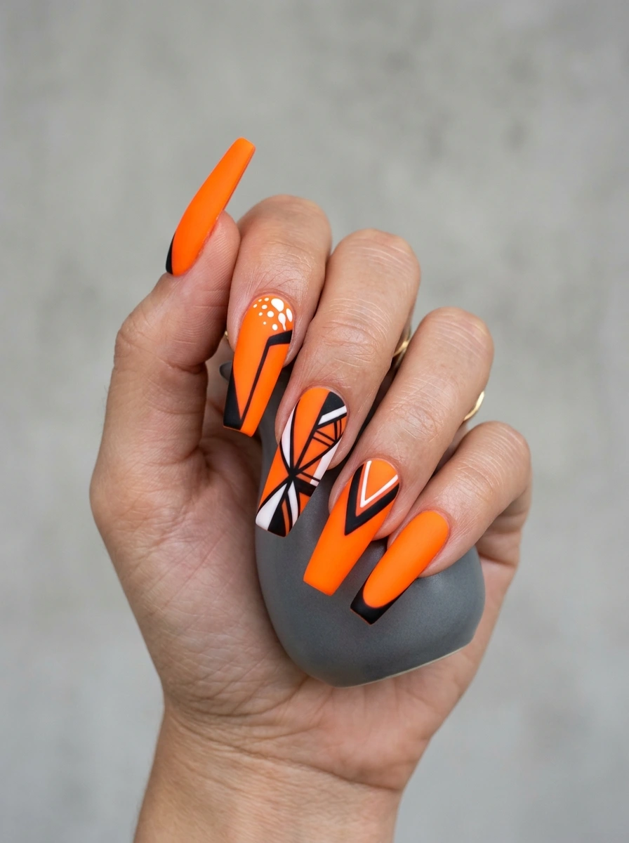 Neon Orange Nails with Matte Finish