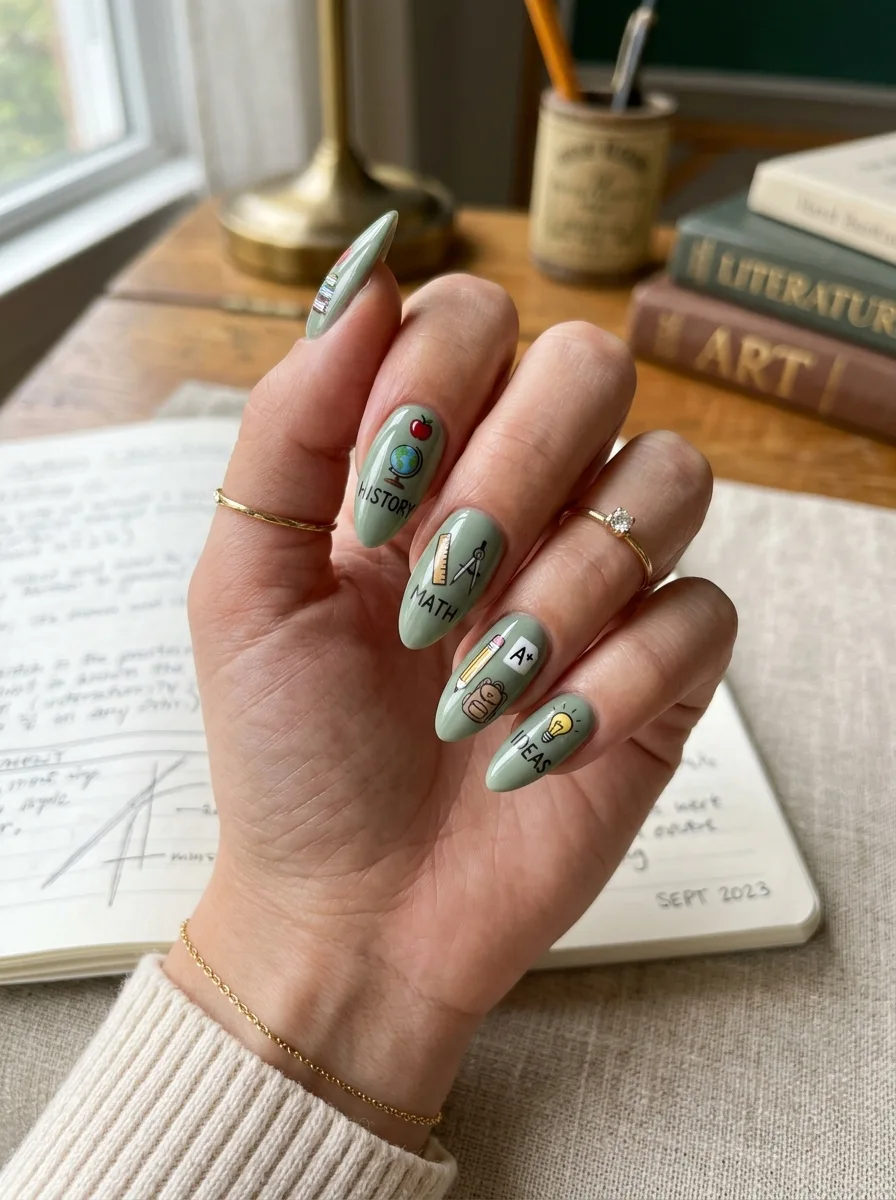 Almond Nails in Sage Green