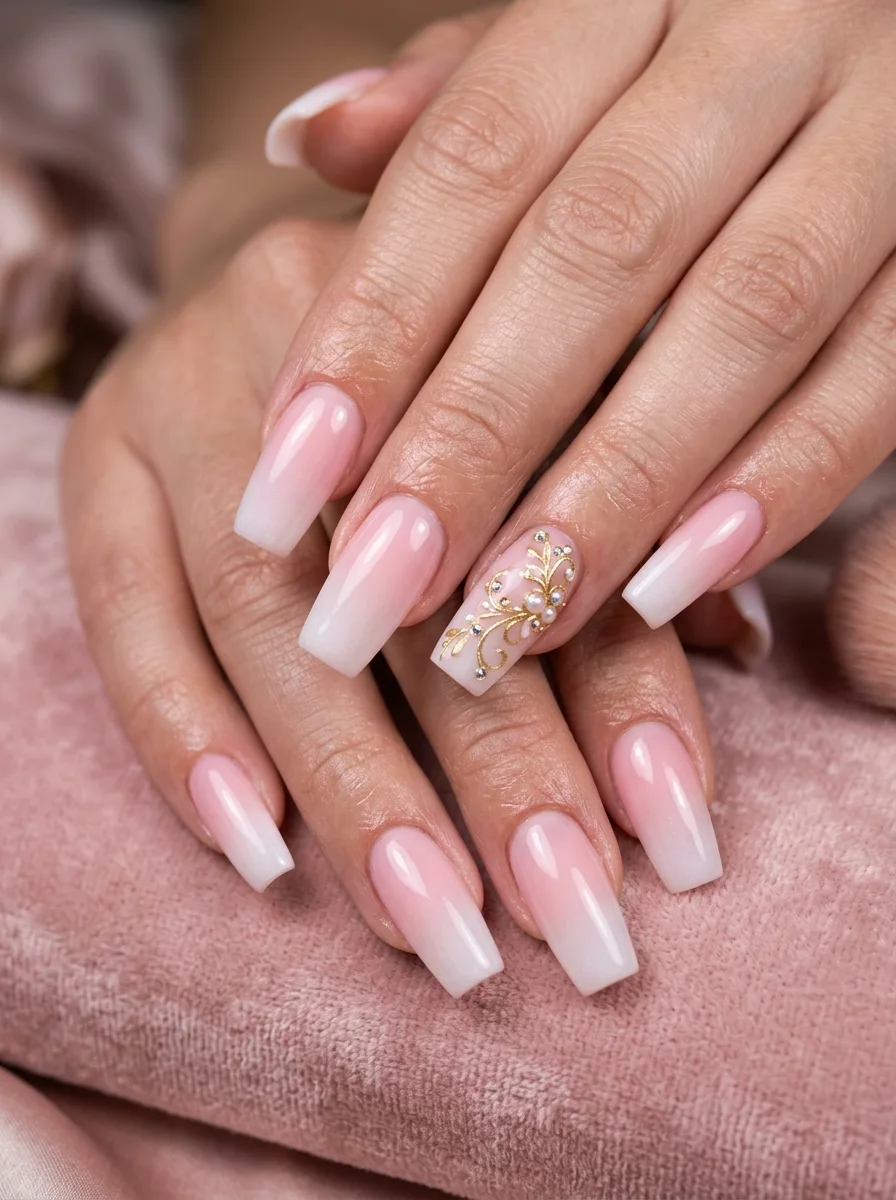 Baby Pink Acrylic Nails With 3D Bow