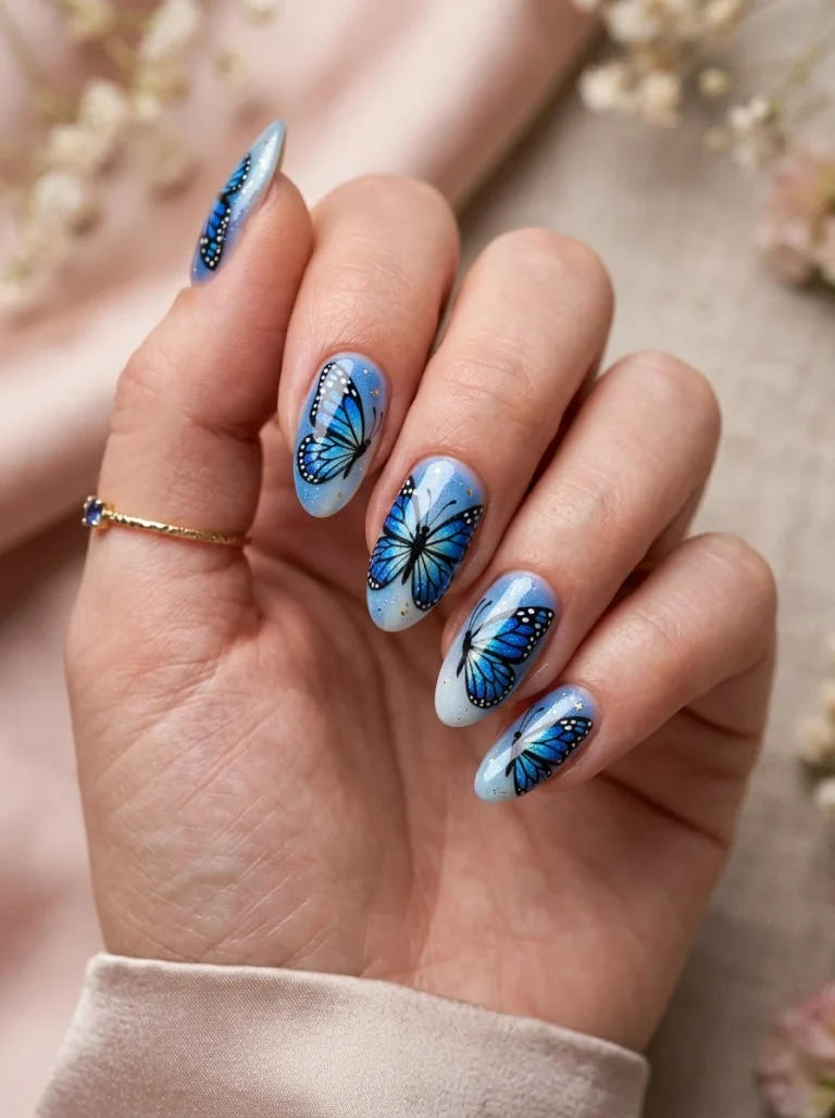 Blue Butterfly Nails