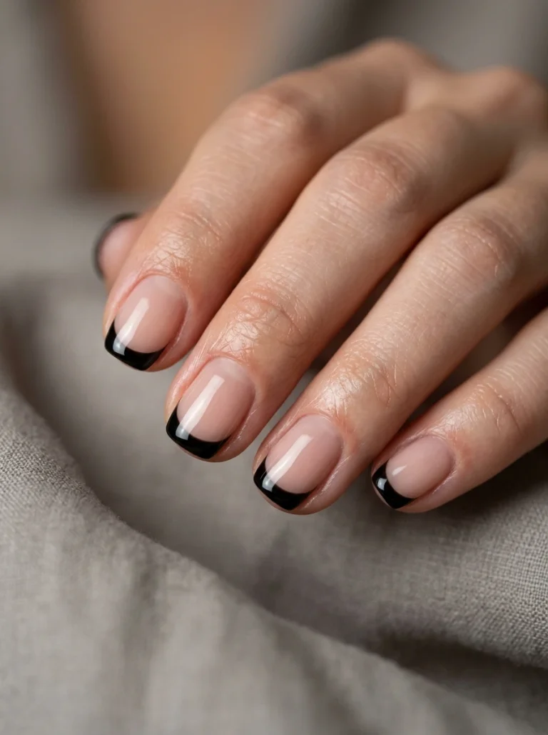 Bold Black French Tips on Short Nails