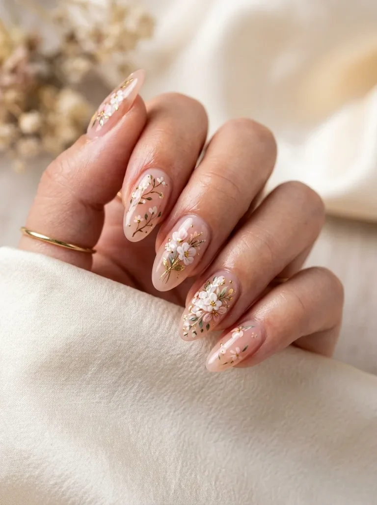 Jelly Nails Designs — Floral Art on Sheer Base
