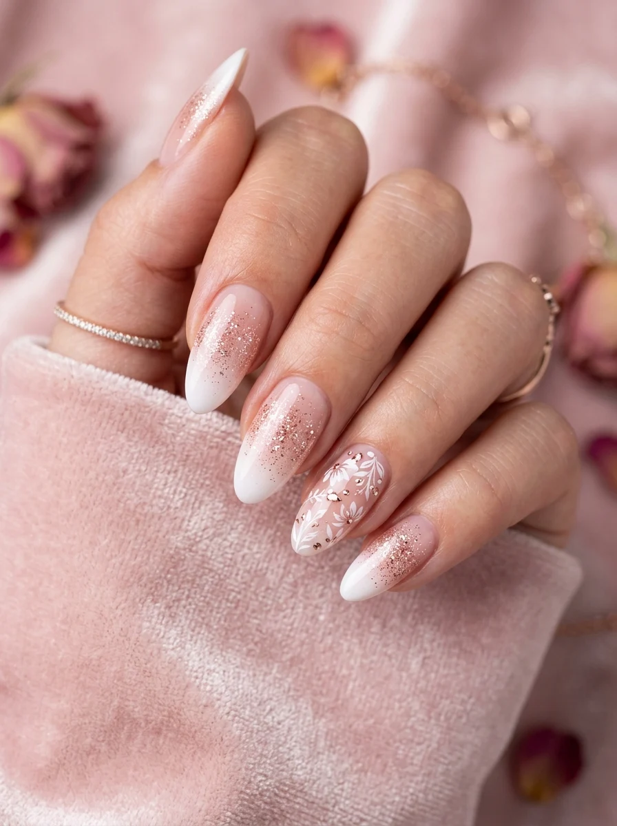 Rose Gold Glitter Baby Boomer Nails